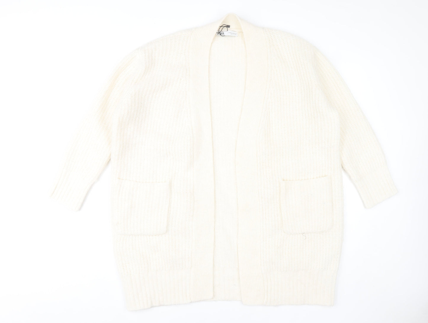 Zara Women's Ivory Chunky Knit Open Cardigan Size 12