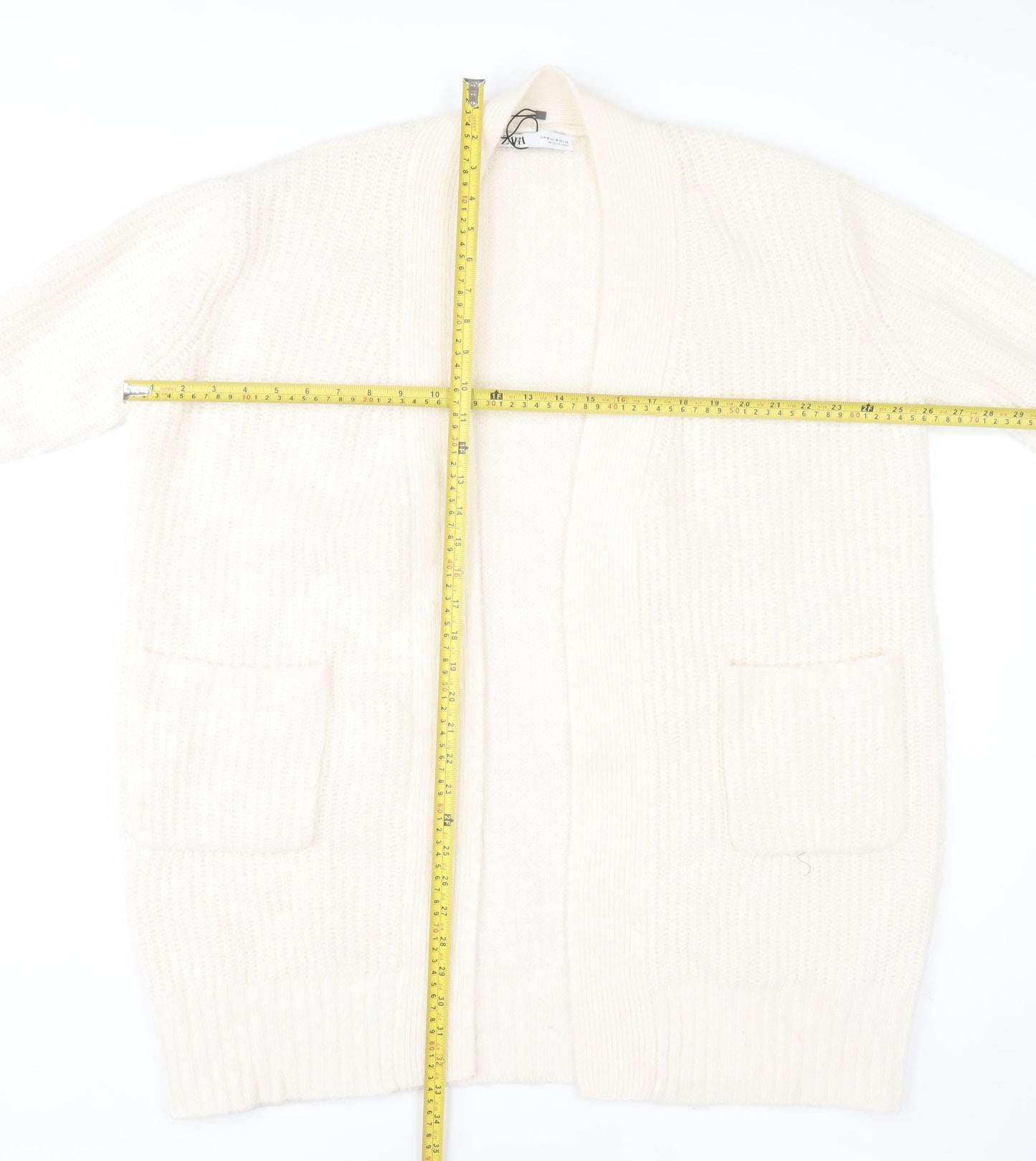Zara Women's Ivory Chunky Knit Open Cardigan Size 12