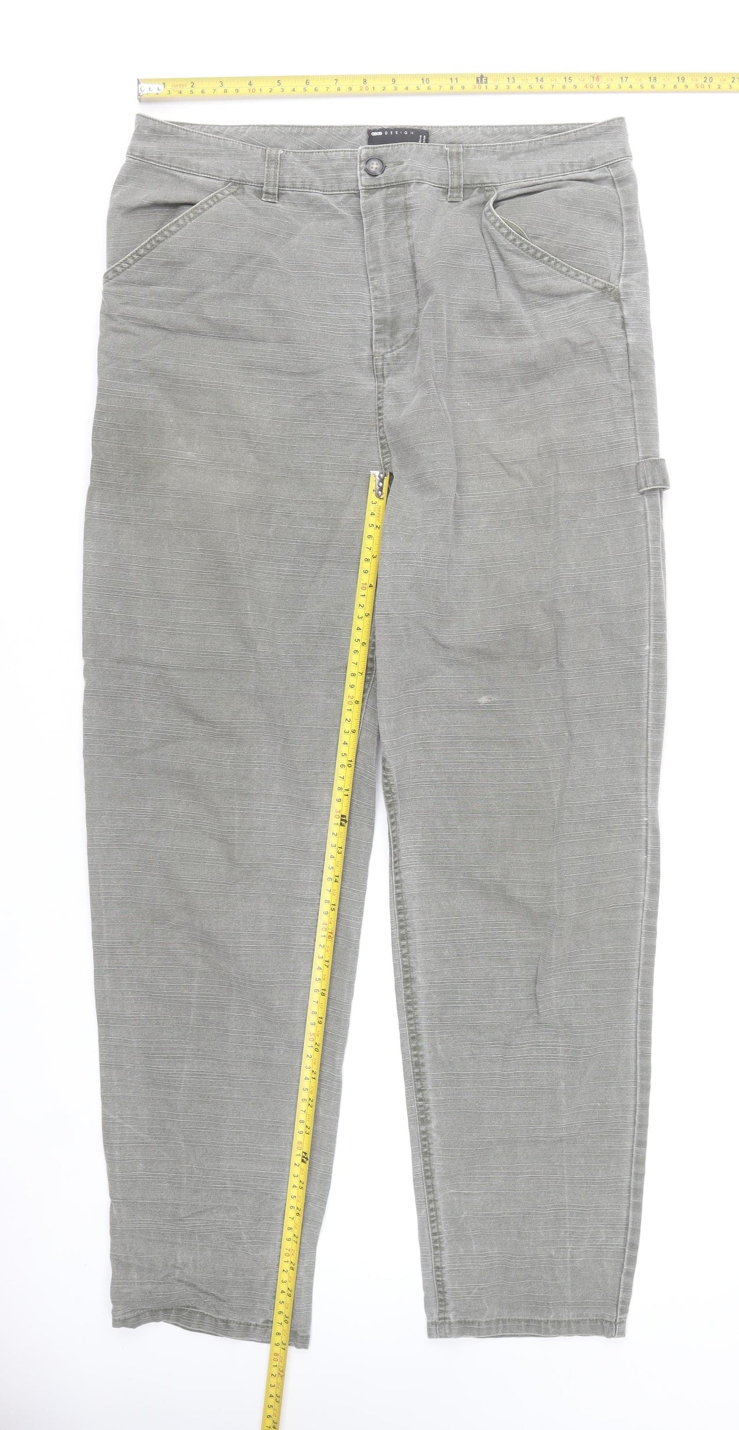 ASOS Design Men's Grey Cargo Trousers Size 34 Regular Fit