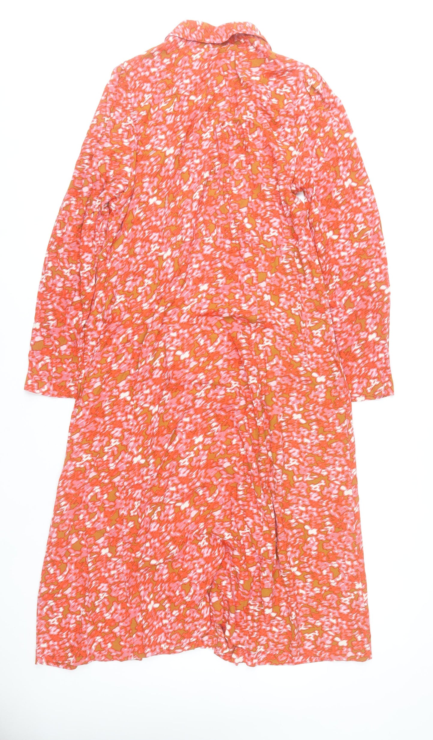 ICHI Womens Orange Floral Shirt Dress Size 10 Midi Viscose