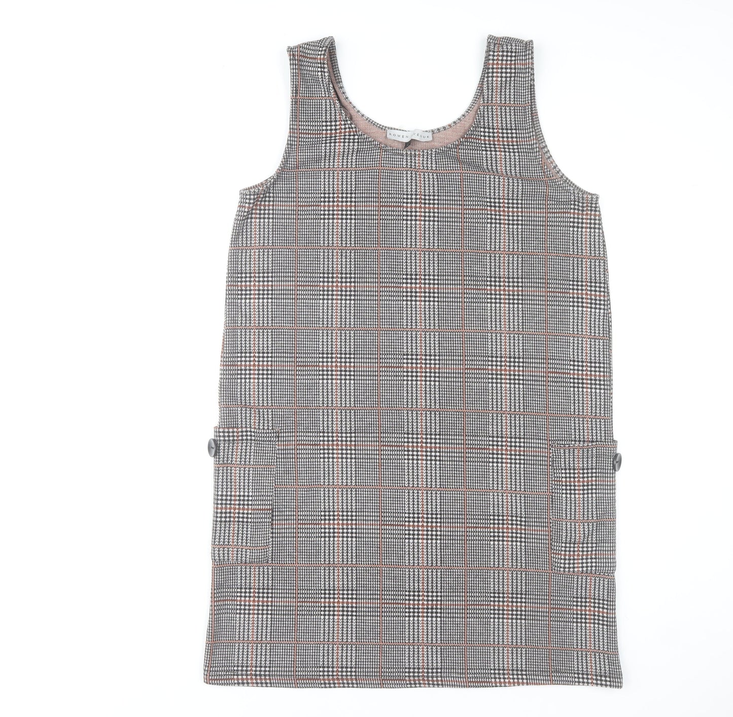 Rowen Avenue Women's Grey Check Pinafore Dress L Stretch Knit