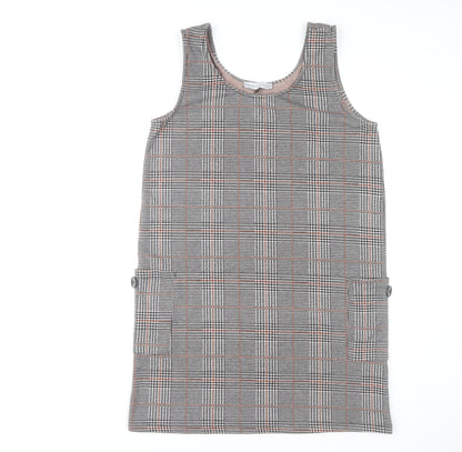 Rowen Avenue Women's Grey Check Pinafore Dress L Stretch Knit