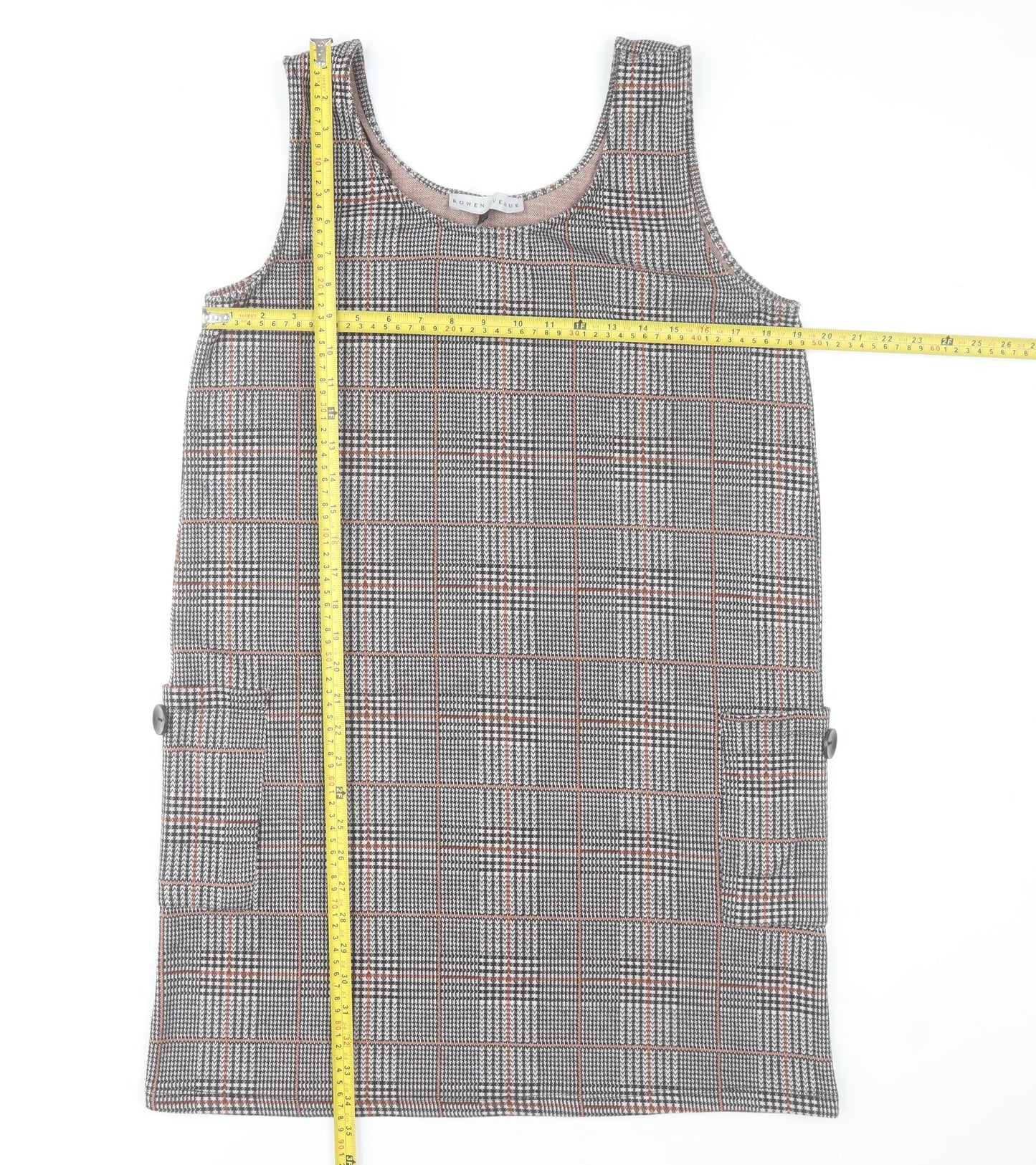 Rowen Avenue Women's Grey Check Pinafore Dress L Stretch Knit