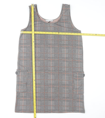 Rowen Avenue Women's Grey Check Pinafore Dress L Stretch Knit