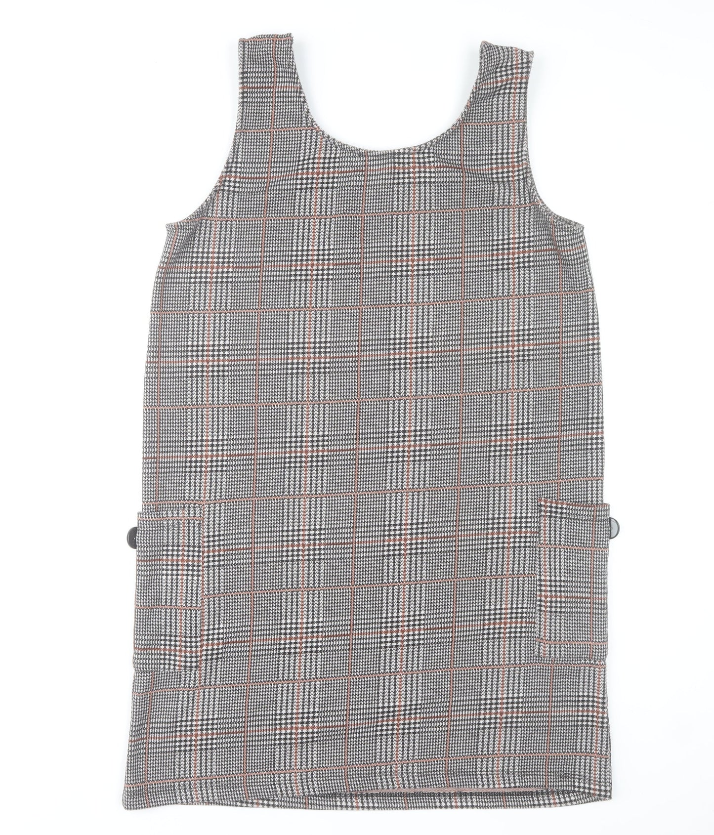Rowen Avenue Women's Grey Check Pinafore Dress L Stretch Knit