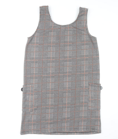Rowen Avenue Women's Grey Check Pinafore Dress L Stretch Knit