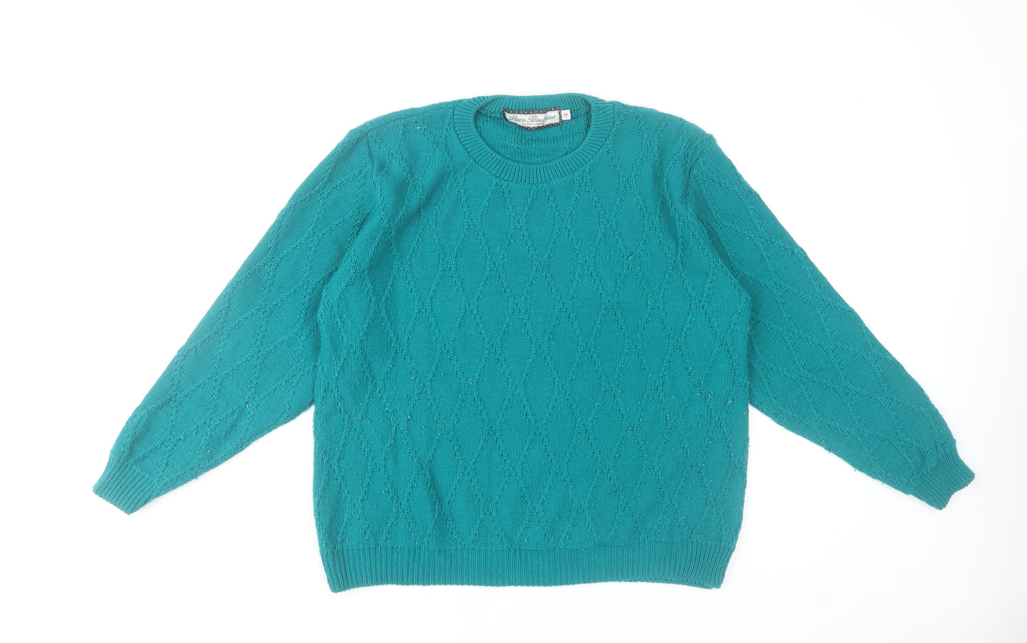 Paco Boutique Womens Green Acrylic Cable-Knit Jumper Size 14