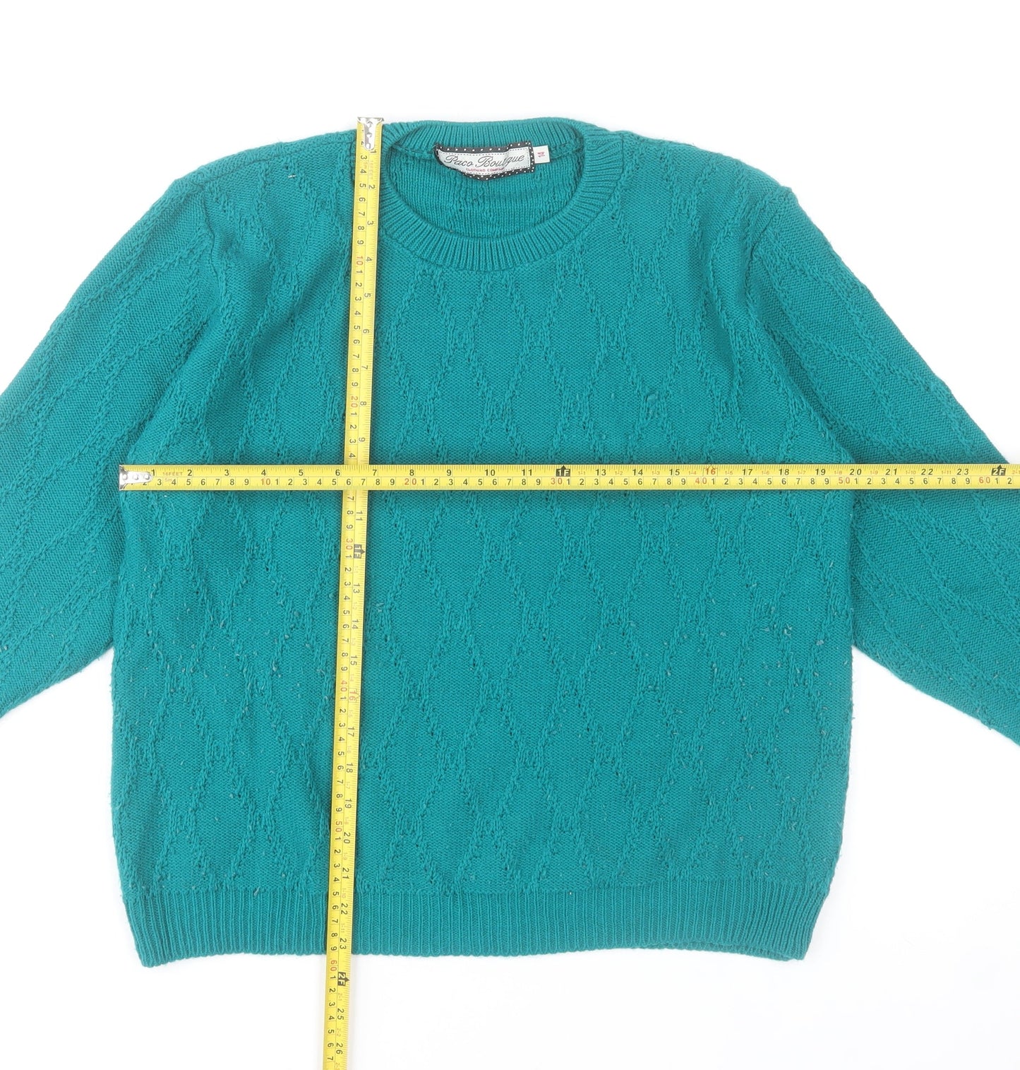 Paco Boutique Womens Green Acrylic Cable-Knit Jumper Size 14