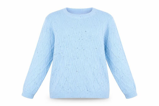 Paco Boutique Women Blue Size 14 Cable Knit Crew Neck Jumper