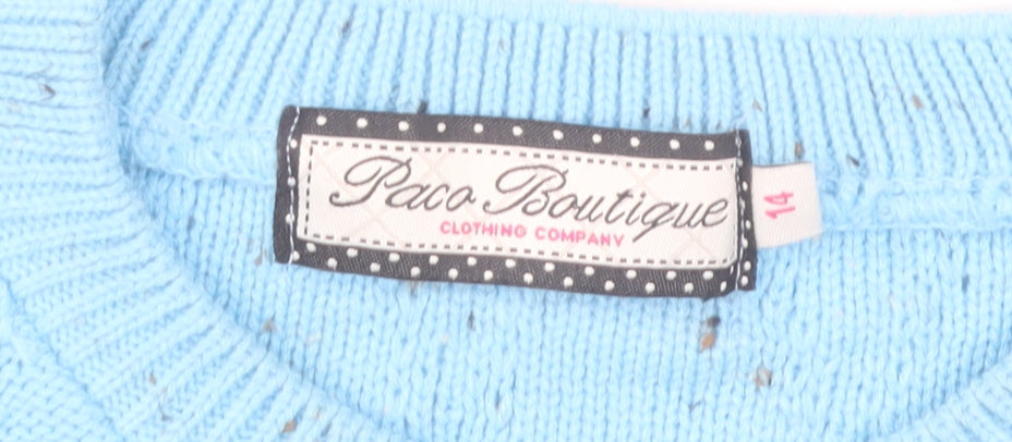 Paco Boutique Women Blue Size 14 Cable Knit Crew Neck Jumper