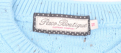 Paco Boutique Women Blue Size 14 Cable Knit Crew Neck Jumper