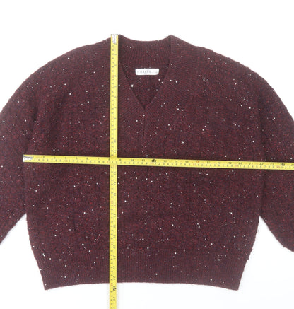 Gallery Womens Plum Sequin V-Neck Knit Jumper Size L