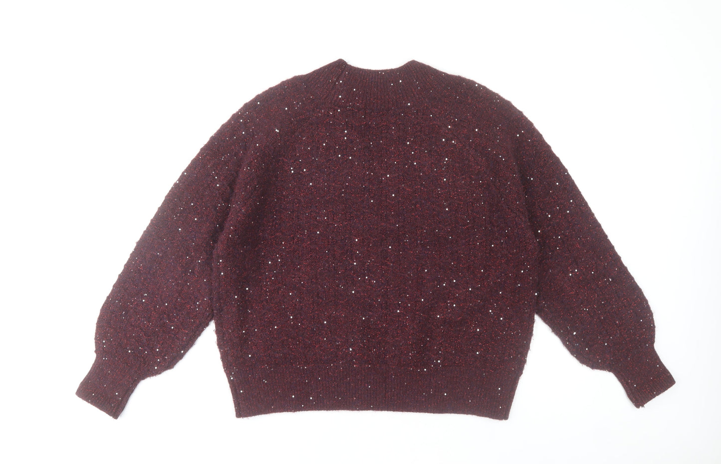 Gallery Womens Plum Sequin V-Neck Knit Jumper Size L
