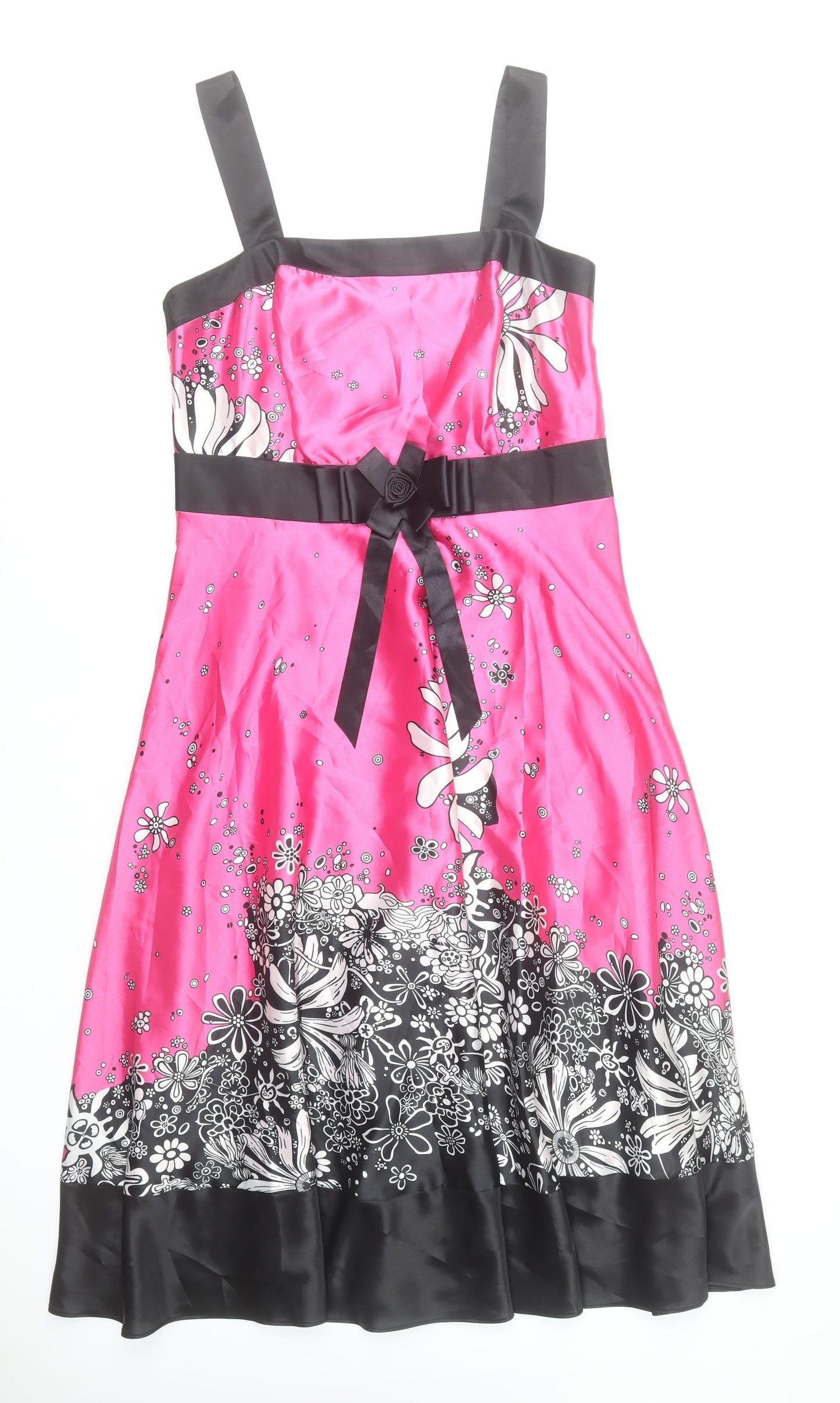 Libra Womens Pink Floral Satin A-Line Dress Size 12 Sleeveless