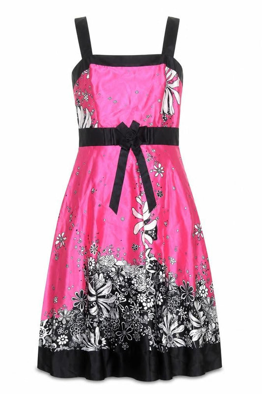 Libra Womens Pink Floral Satin A-Line Dress Size 12 Sleeveless