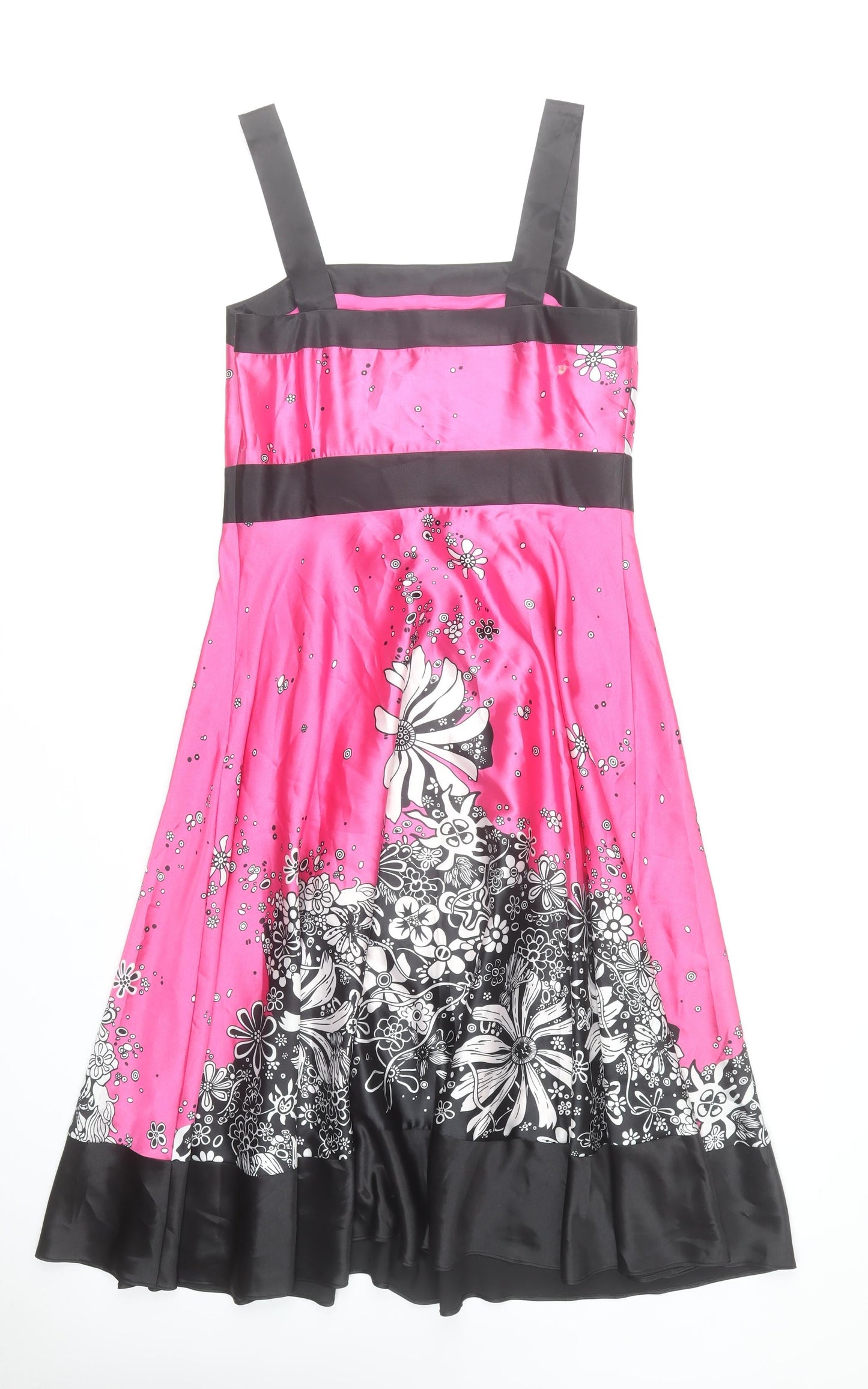 Libra Womens Pink Floral Satin A-Line Dress Size 12 Sleeveless