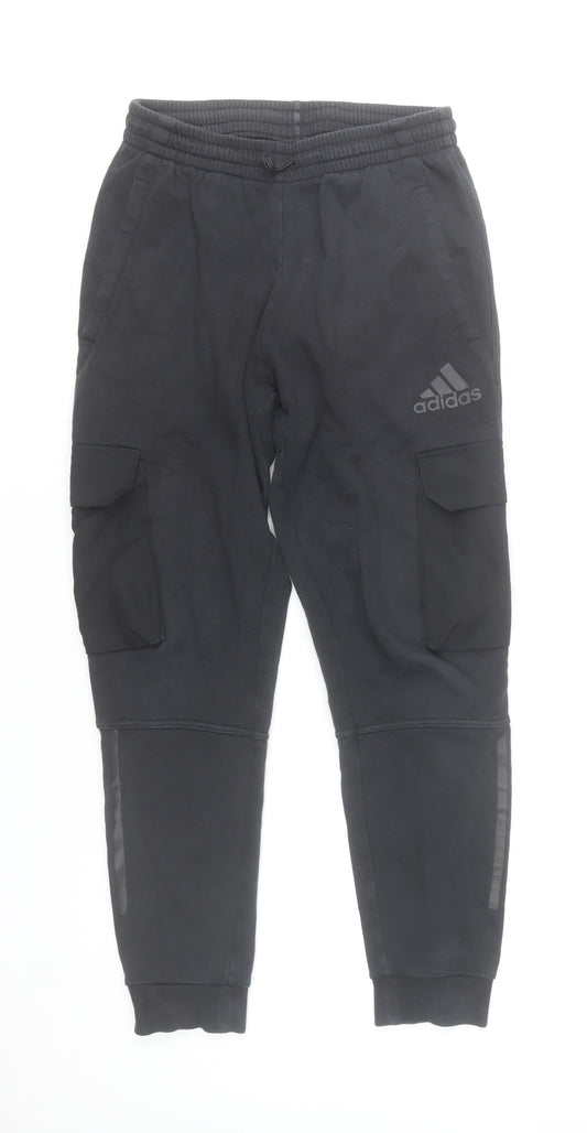 Adidas Men's Black Cargo Jogger Trousers Size S Cotton Blend
