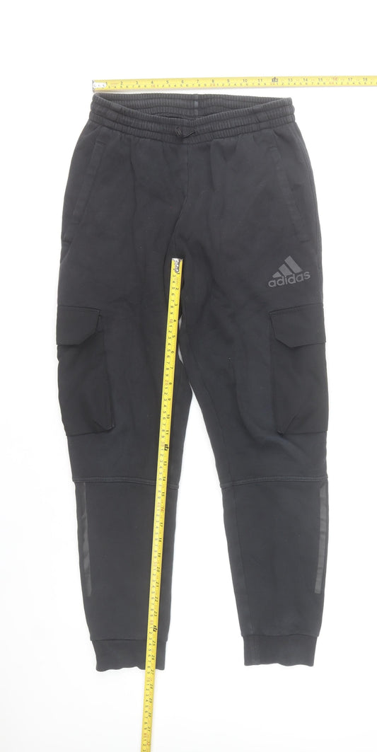 Adidas Men's Black Cargo Jogger Trousers Size S Cotton Blend
