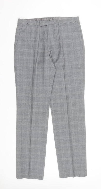 Hugo Boss Men's Grey Check Wool Dress Trousers Size 36R