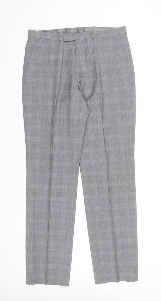 Hugo Boss Men's Grey Check Wool Dress Trousers Size 36R