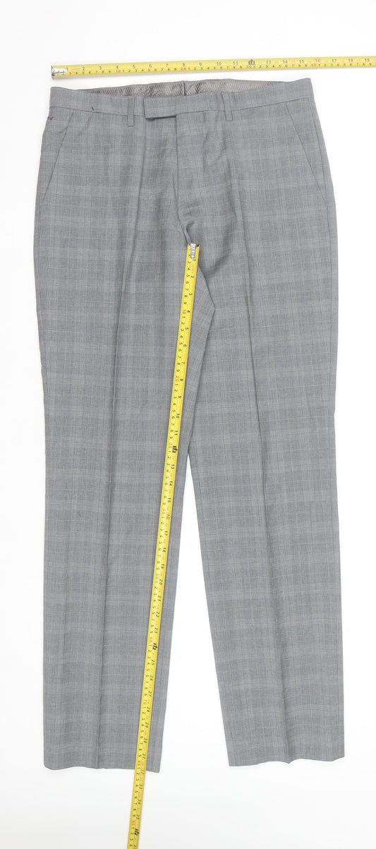 Hugo Boss Men's Grey Check Wool Dress Trousers Size 36R