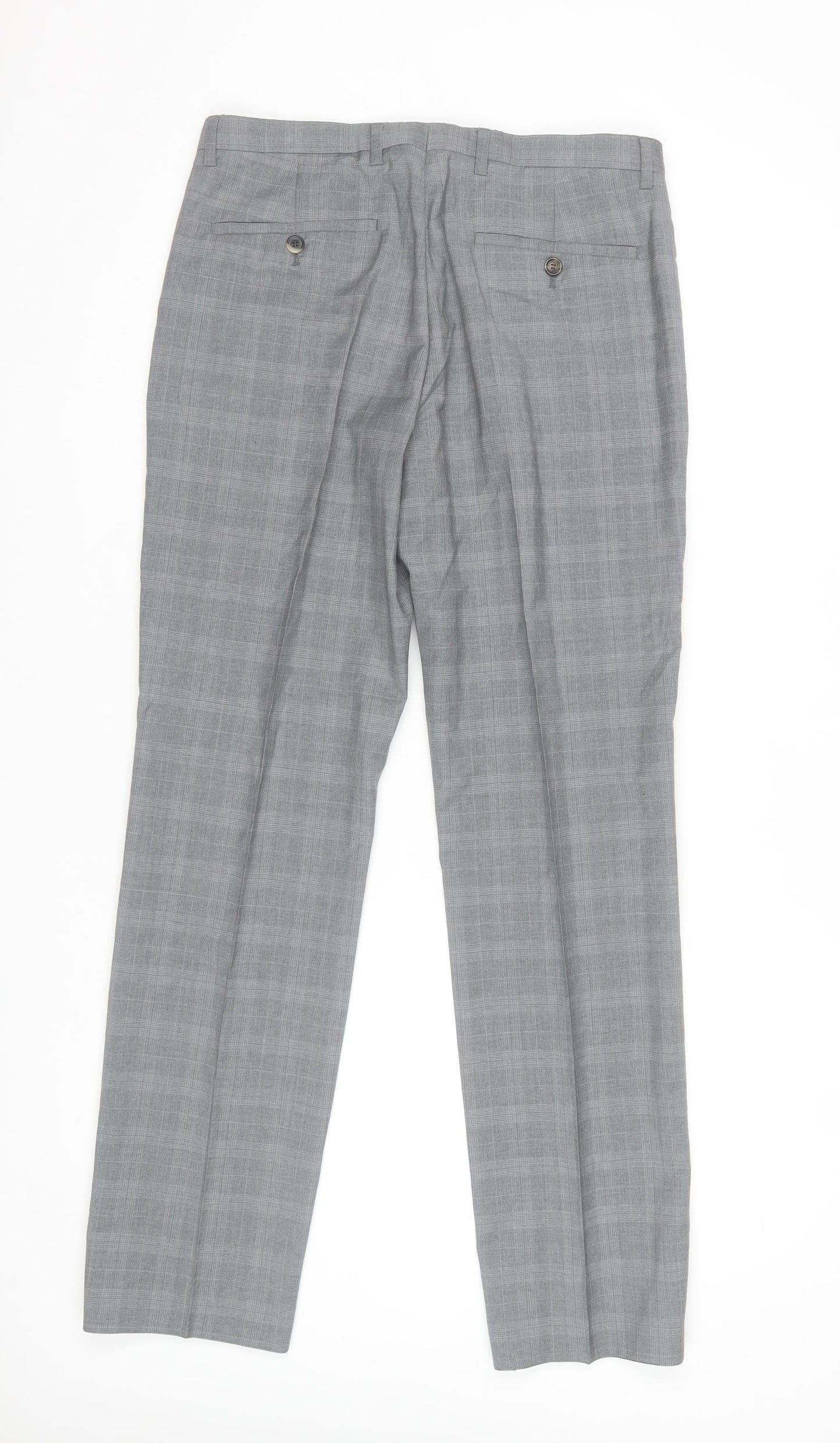 Hugo Boss Men's Grey Check Wool Dress Trousers Size 36R