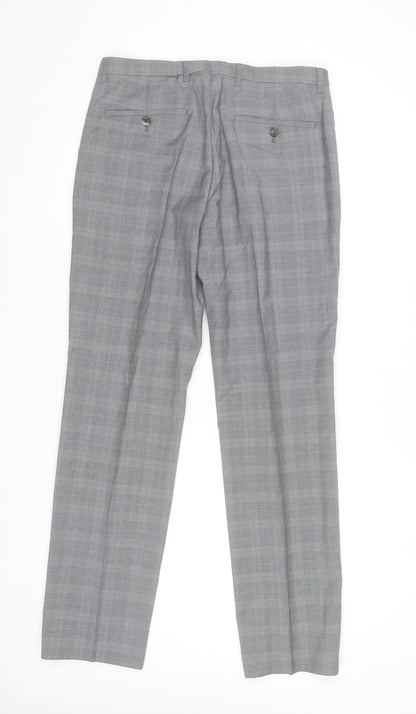 Hugo Boss Men's Grey Check Wool Dress Trousers Size 36R