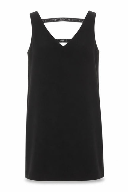 Mango Women Black Sequin Strap Shift Dress Size 8 Sleeveless V-Neck