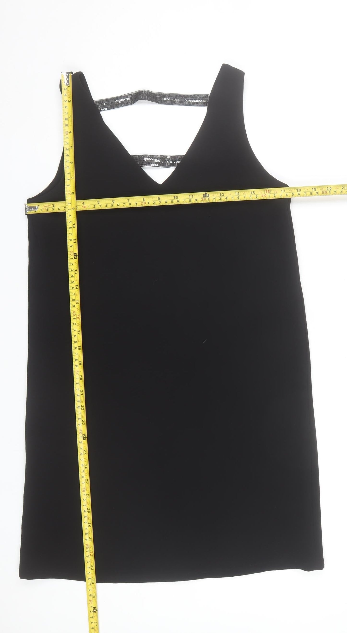 Mango Women Black Sequin Strap Shift Dress Size 8 Sleeveless V-Neck