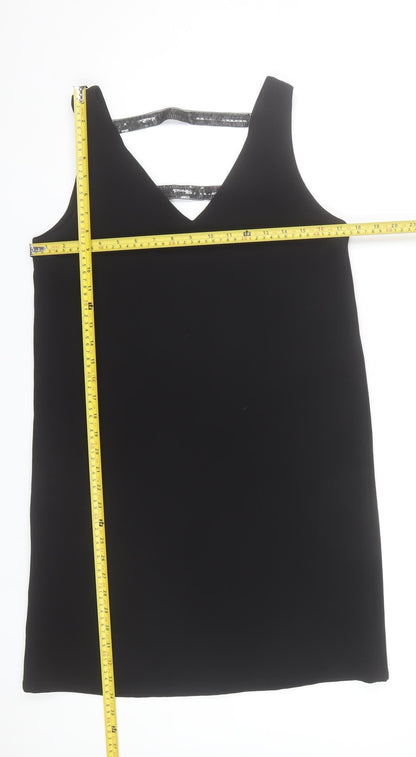Mango Women Black Sequin Strap Shift Dress Size 8 Sleeveless V-Neck