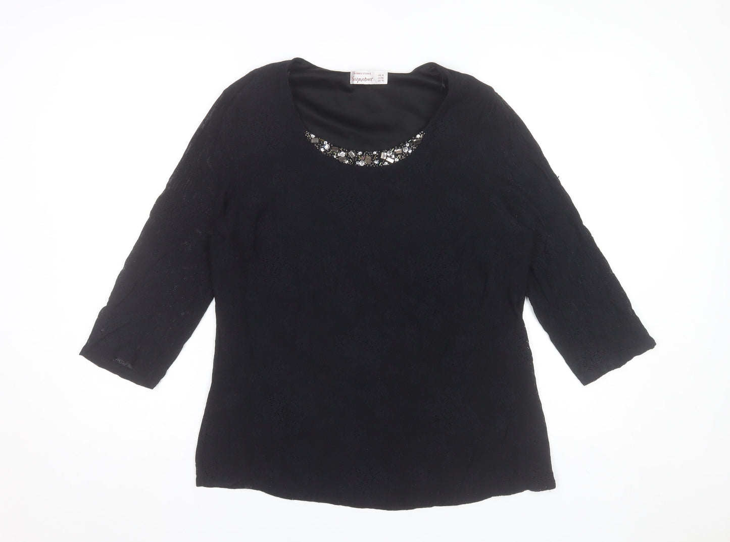 Dunnes Stores Women's Black Lace Beaded Neck Tunic Blouse Size 18