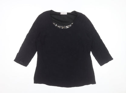 Dunnes Stores Women's Black Lace Beaded Neck Tunic Blouse Size 18