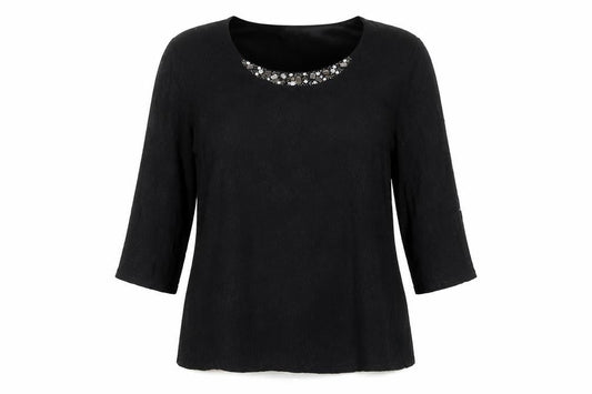 Dunnes Stores Women's Black Lace Beaded Neck Tunic Blouse Size 18