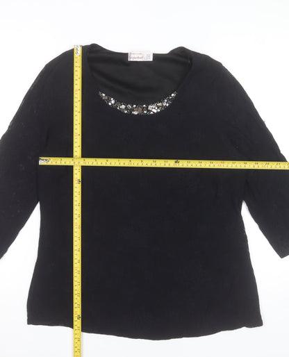 Dunnes Stores Women's Black Lace Beaded Neck Tunic Blouse Size 18