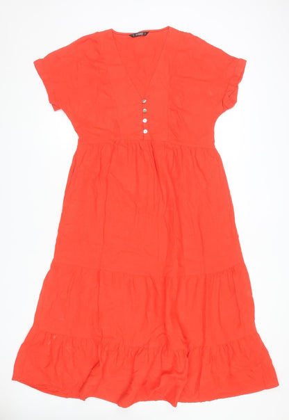 Dunnes Stores Women Red Linen Blend A-Line Midi Dress XS
