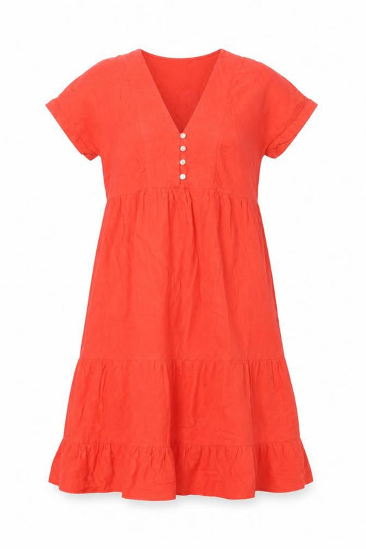 Dunnes Stores Women Red Linen Blend A-Line Midi Dress XS