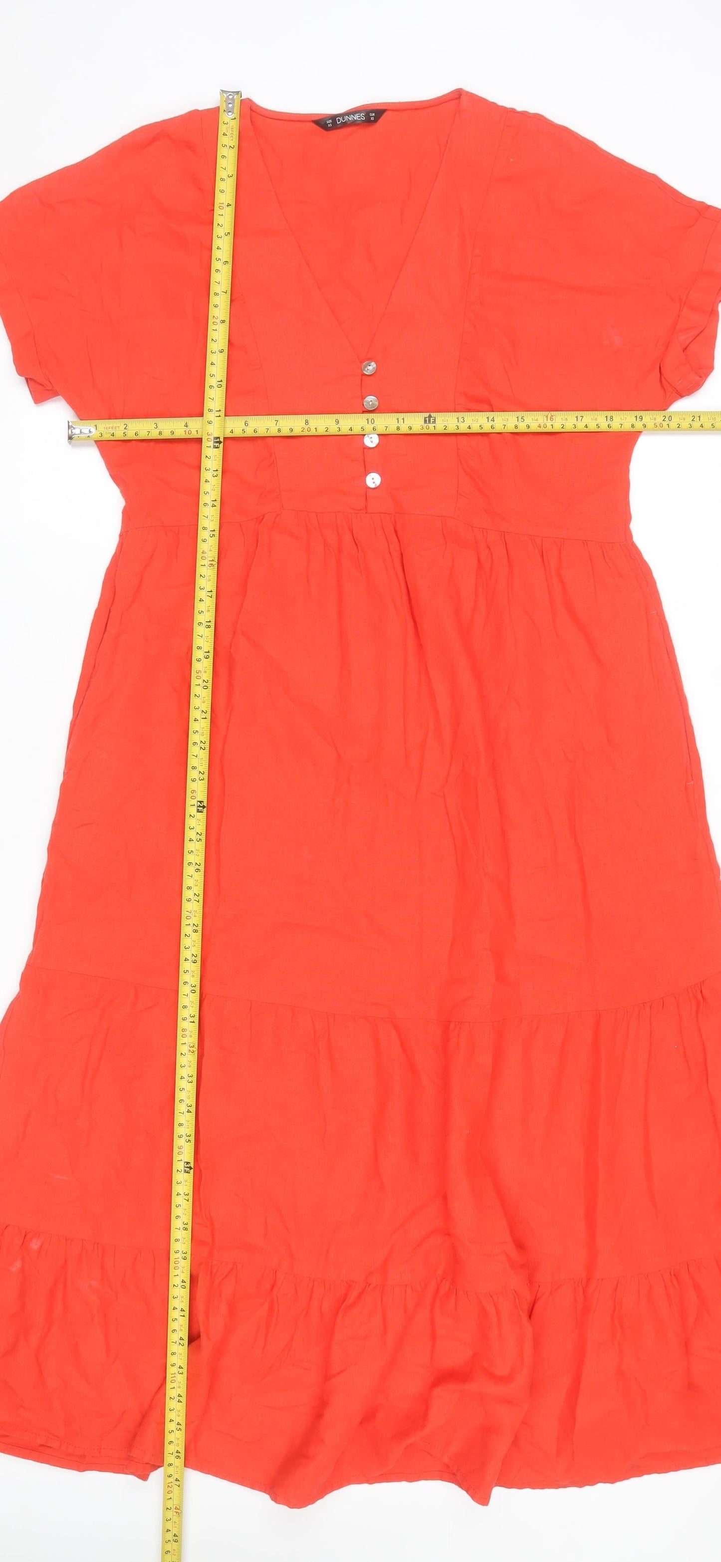 Dunnes Stores Women Red Linen Blend A-Line Midi Dress XS