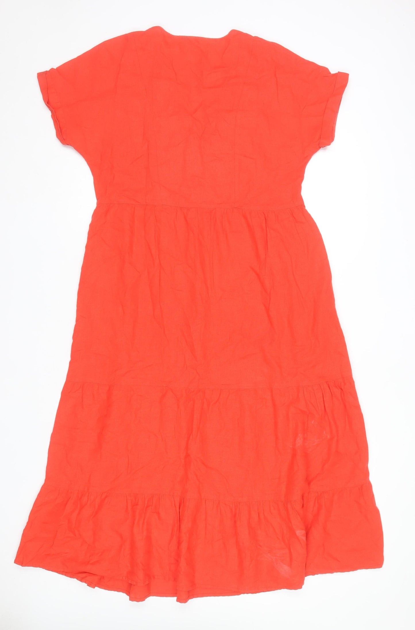Dunnes Stores Women Red Linen Blend A-Line Midi Dress XS