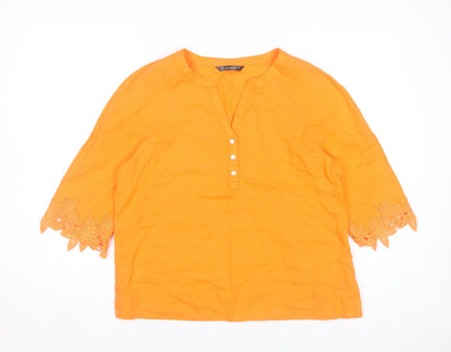 Dunnes Orange Linen Cotton 3/4 Sleeve Women's Tunic Blouse M