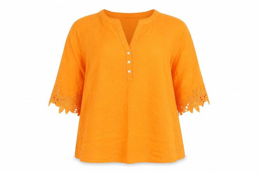 Dunnes Orange Linen Cotton 3/4 Sleeve Women's Tunic Blouse M