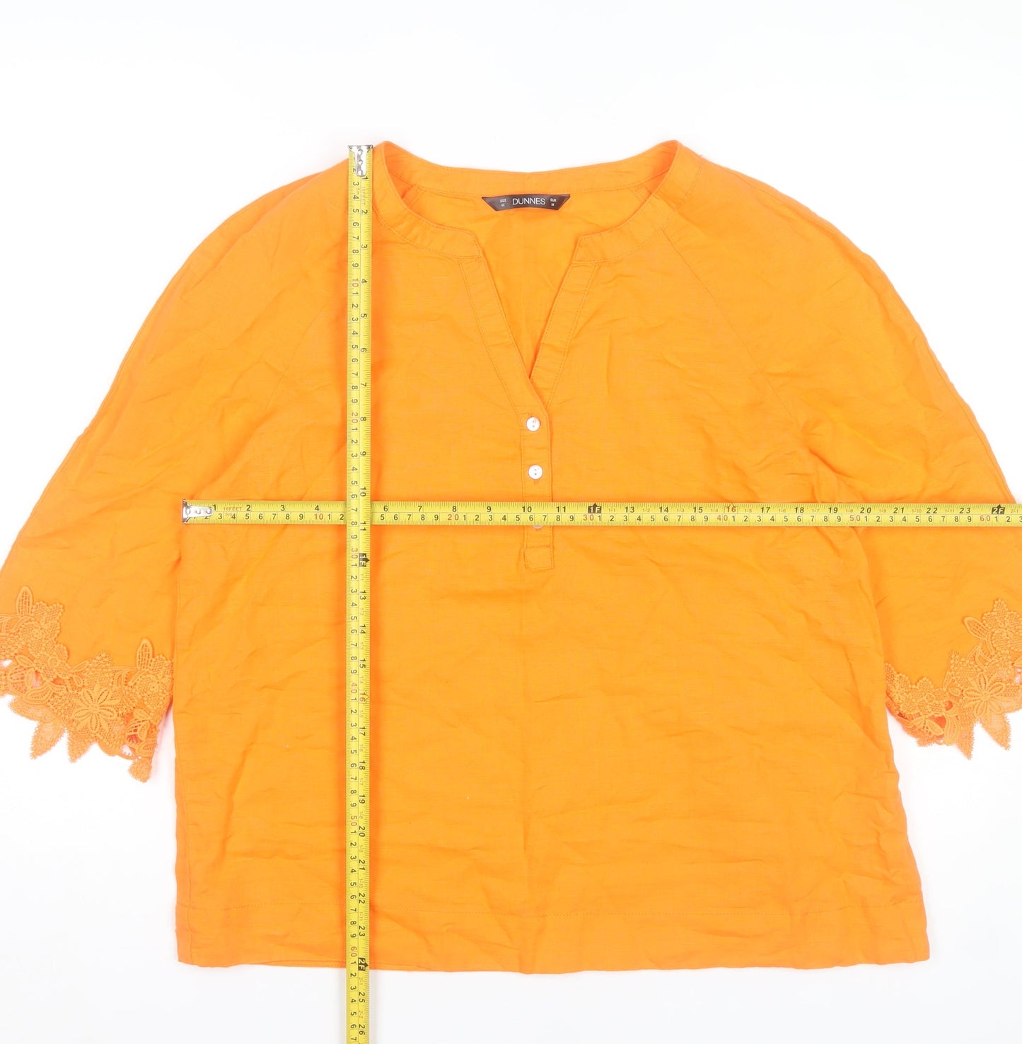 Dunnes Orange Linen Cotton 3/4 Sleeve Women's Tunic Blouse M
