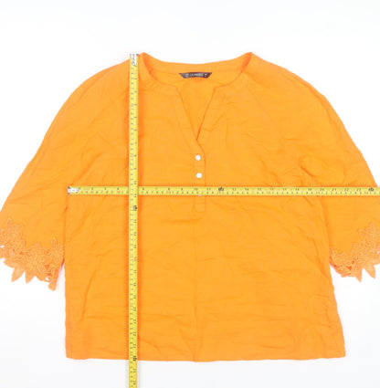 Dunnes Orange Linen Cotton 3/4 Sleeve Women's Tunic Blouse M