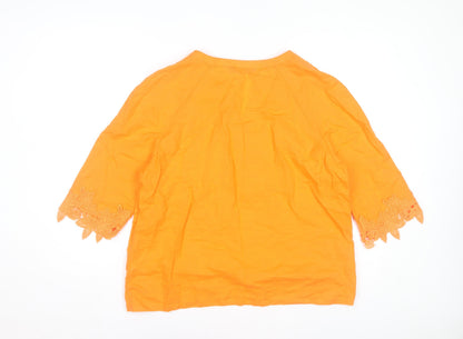 Dunnes Orange Linen Cotton 3/4 Sleeve Women's Tunic Blouse M