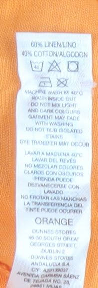 Dunnes Orange Linen Cotton 3/4 Sleeve Women's Tunic Blouse M