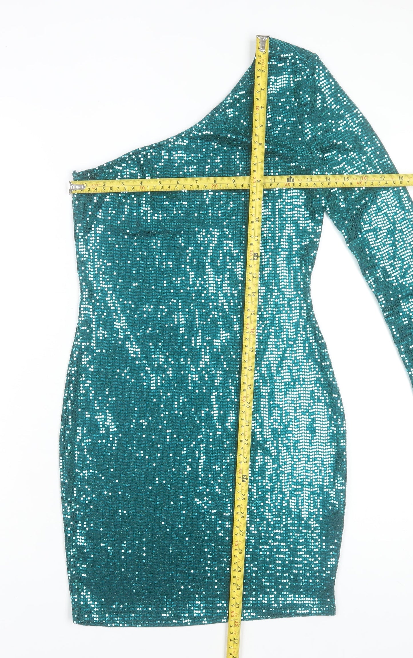 Primark Women’s Green Sequin One Shoulder Bodycon Dress XS