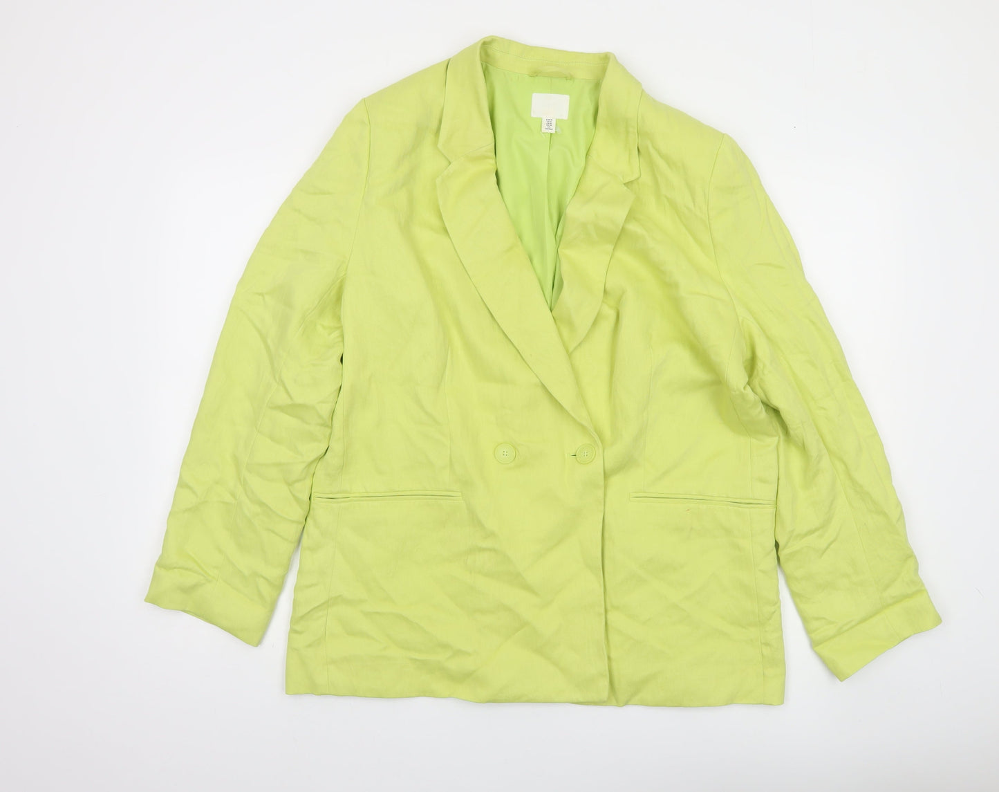 H&M Women Green Double-Breasted Blazer Size 12 Regular Fit