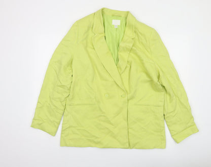 H&M Women Green Double-Breasted Blazer Size 12 Regular Fit