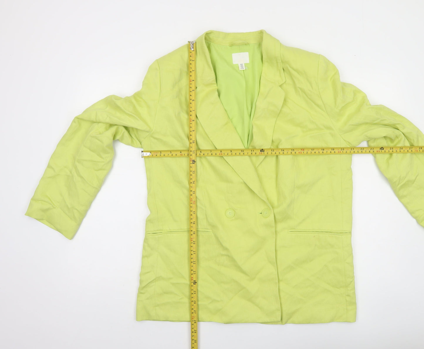 H&M Women Green Double-Breasted Blazer Size 12 Regular Fit