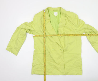 H&M Women Green Double-Breasted Blazer Size 12 Regular Fit
