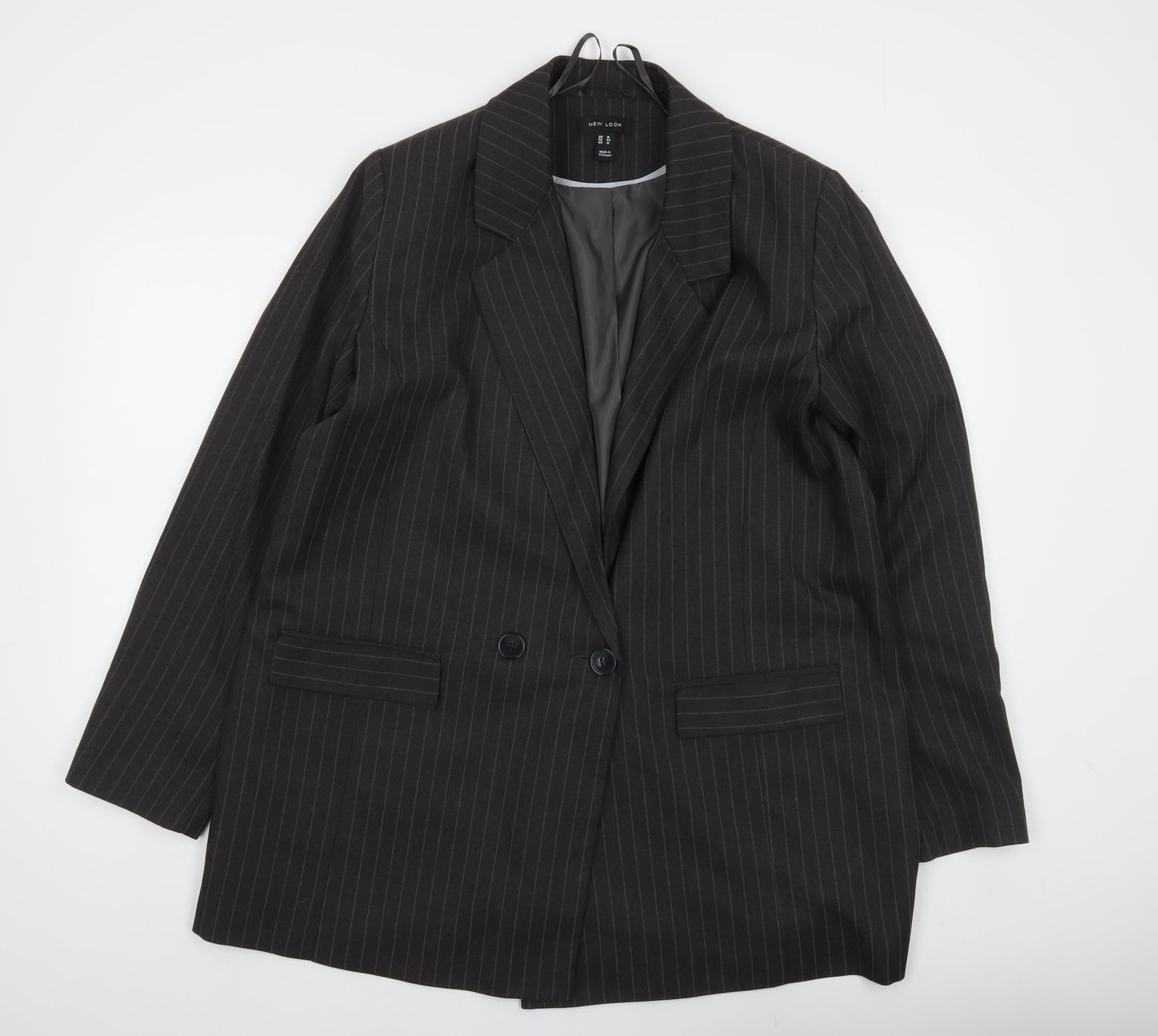 New Look Women’s Black Pinstripe Double-Breasted Suit Jacket UK 16